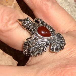 Pangea Mines Red Agate & Marcasite Eagle Ring 9